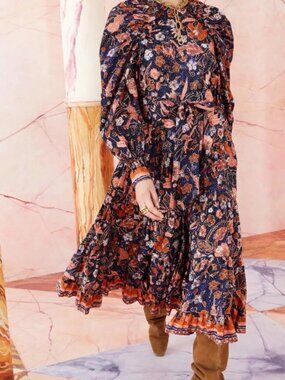NWOT Ulla Johnson Samar in Midnight Floral Belted Cotton Midi Dress XS $495